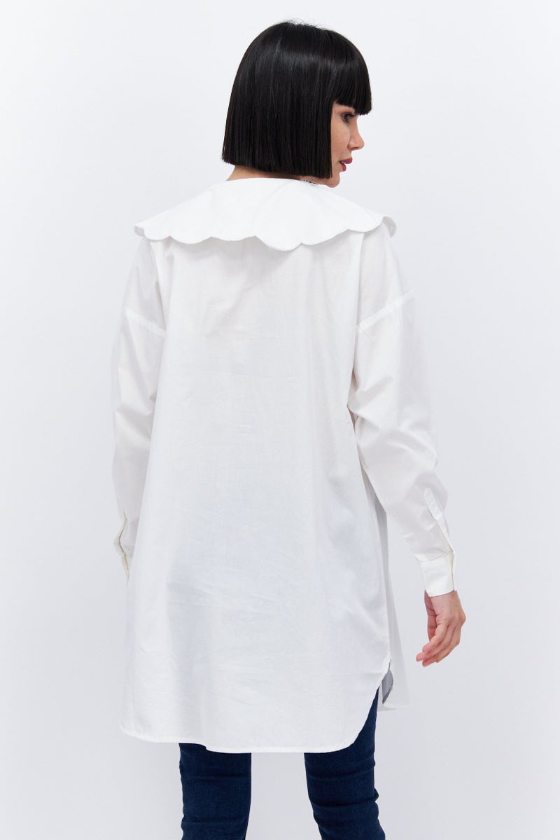 Selected Femme Women Peter Pan Collar Long Sleeves Plain Blouse, White - Image 4