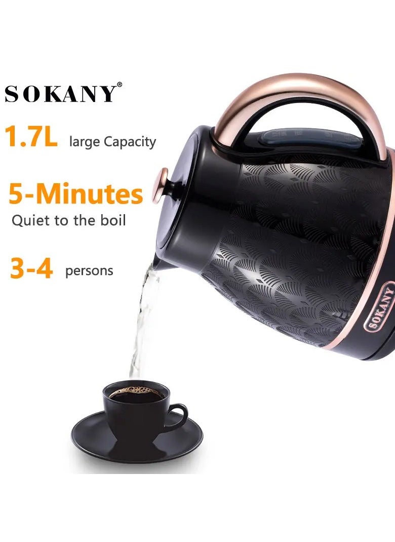 sokany - SOKANY SK-1030 2200W 1.7L Electric Kettle Household Kettle Boiled Water Automatically Close Fish Pattern Black Retro 220V - Image 1
