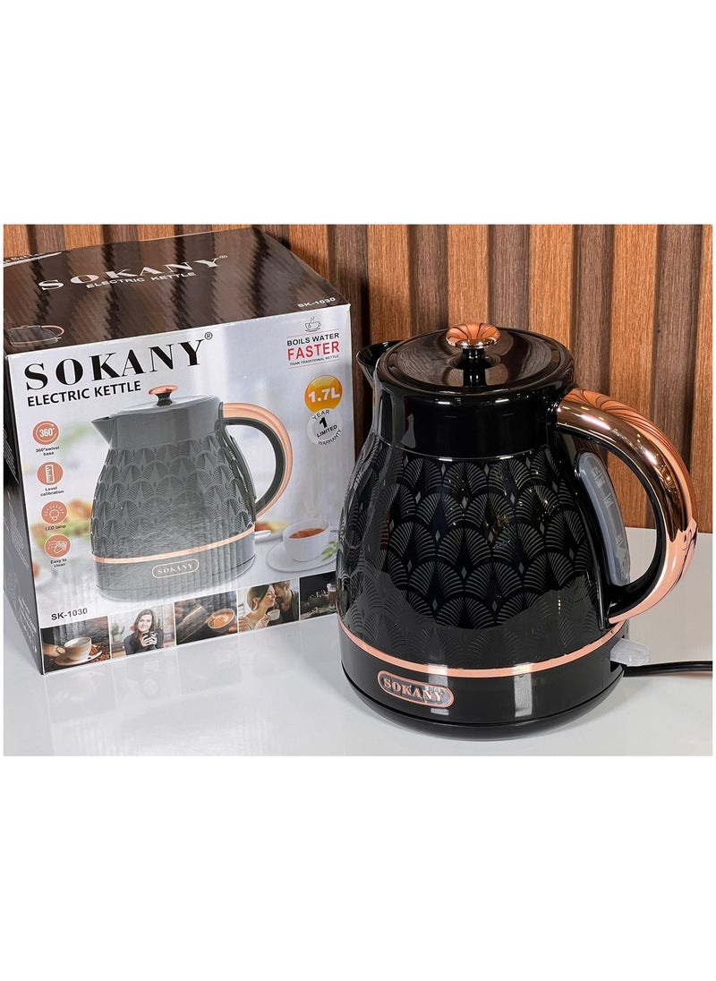 sokany - SOKANY SK-1030 2200W 1.7L Electric Kettle Household Kettle Boiled Water Automatically Close Fish Pattern Black Retro 220V - Image 1