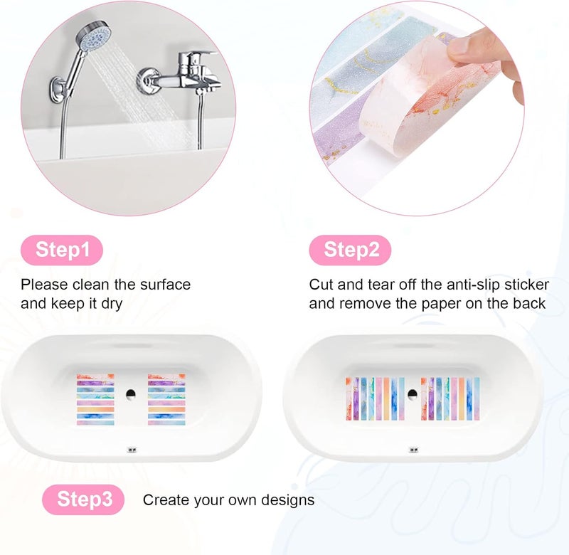 Chenkaiyang Non-Slip Bathtub Stickers, 24 PCS Anti-Slip Strips Safety Shower Stickers Waterproof Bathtub Treads Decals for Bathroom Kitchen Ladders Stairs Steps Pools Bathtub Shower Stairs Floors - Image 5