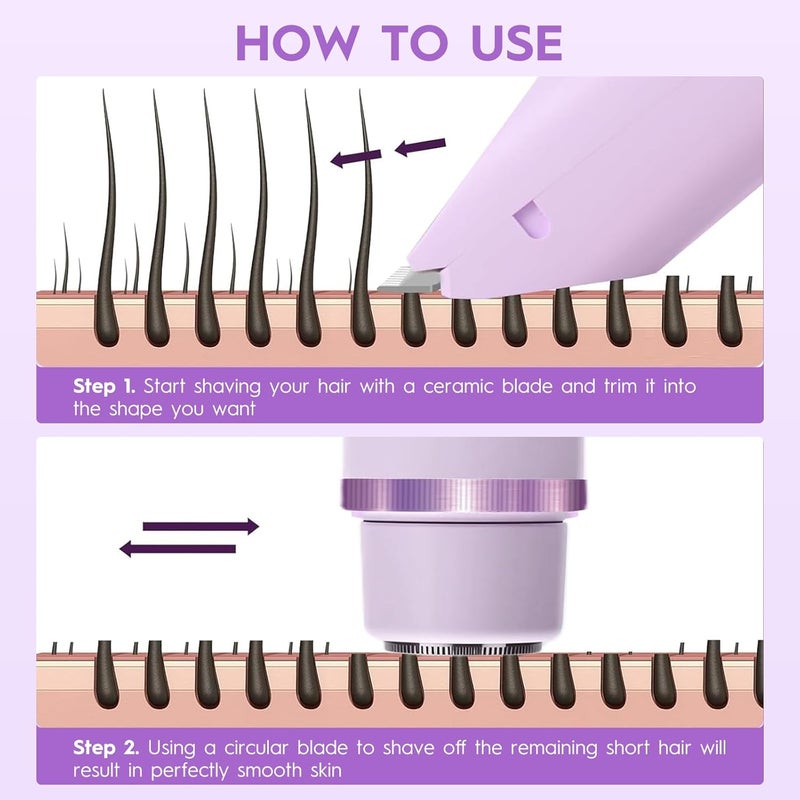 2025 Bikini Trimmer for Women, Cordless& Painless& Waterproof Dual Head Shaver for Women Private Area& Face& Body, 2-in-1 Electric Razors, Bikini Shaver, Hair Trimmer with LCD (Normal-Purple) - Image 4