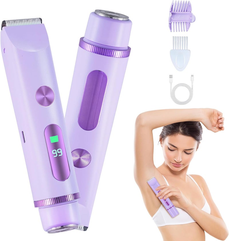 2025 Bikini Trimmer for Women, Cordless& Painless& Waterproof Dual Head Shaver for Women Private Area& Face& Body, 2-in-1 Electric Razors, Bikini Shaver, Hair Trimmer with LCD (Normal-Purple) - Image 1