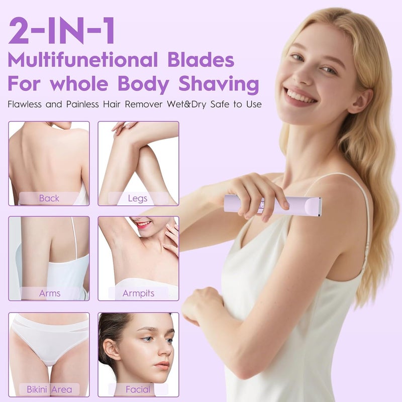 2025 Bikini Trimmer for Women, Cordless& Painless& Waterproof Dual Head Shaver for Women Private Area& Face& Body, 2-in-1 Electric Razors, Bikini Shaver, Hair Trimmer with LCD (Normal-Purple) - Image 5