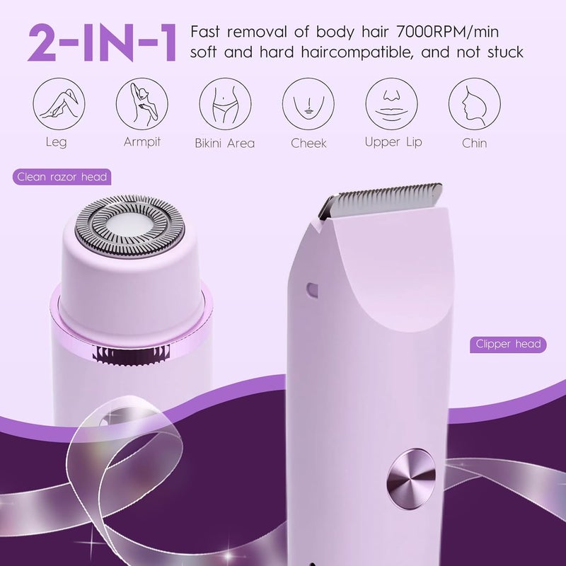 2025 Bikini Trimmer for Women, Cordless& Painless& Waterproof Dual Head Shaver for Women Private Area& Face& Body, 2-in-1 Electric Razors, Bikini Shaver, Hair Trimmer with LCD (Normal-Purple) - Image 2
