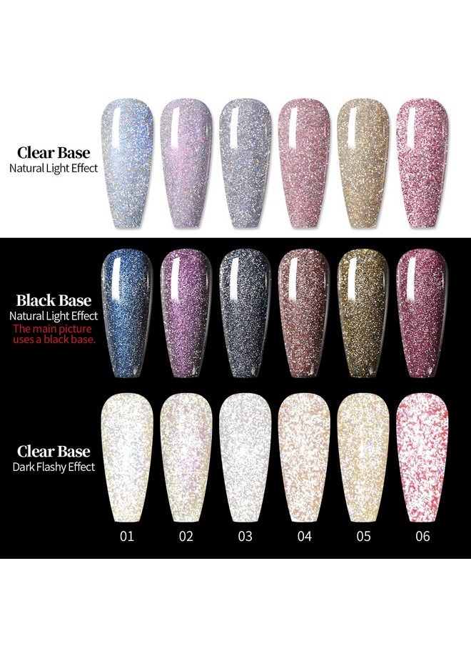 Born Pretty - Born Pretty Reflective Glitter Gel Polish Christmas Gold Silver Glitter Sparkly Shiny Disco DJ LED Gel Nail Polish Nail Varnish 6PCS 7ML - Image 1