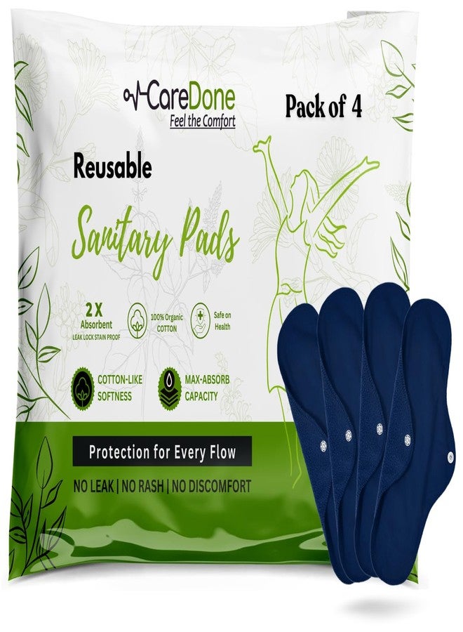 CareDone NavyBlue Reusable Cotton Sanitary Pad Cloth I Washable Cloth Pads I Soft and Breathable Fabric | Super Absorbent Ultra Soft Cotton Rash Free Pads For Women. (4 Count- NavyBlue Reusable Pads) - Image 1