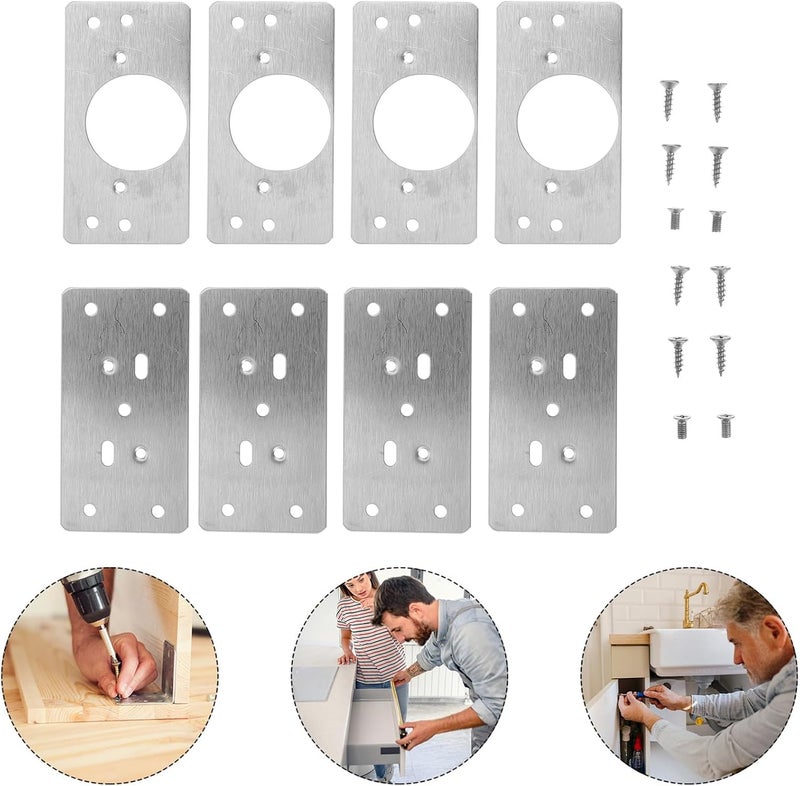 Stainless Steel Hinge Repair Plate Kit 8pcs Thick Cabinet Hinge Mounting Plates for Furniture Door Fixing - Image 5
