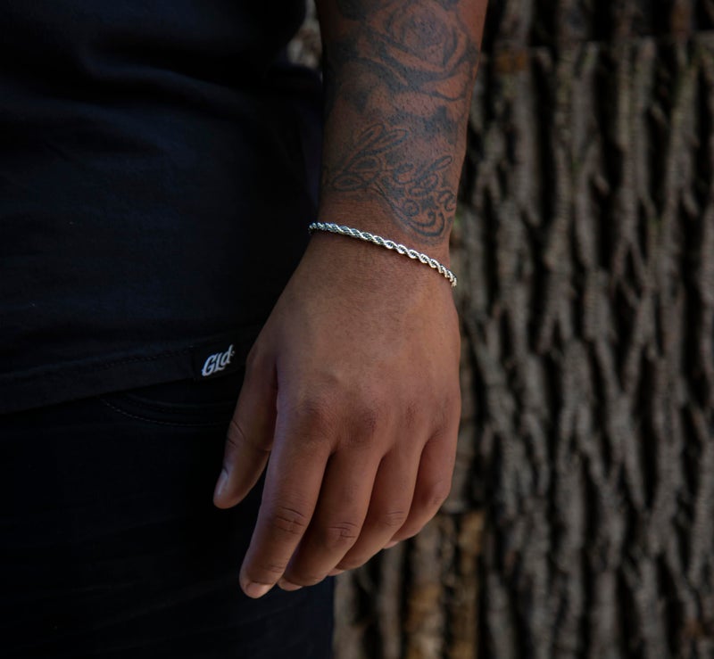 GLD Shop Rope Bracelet - 2MM/4MM/6MM Sizes - 6/7/8/9 Inch Lengths - Gold/White Gold - Unisex (7, 4MM Rope White Gold) - Image 1