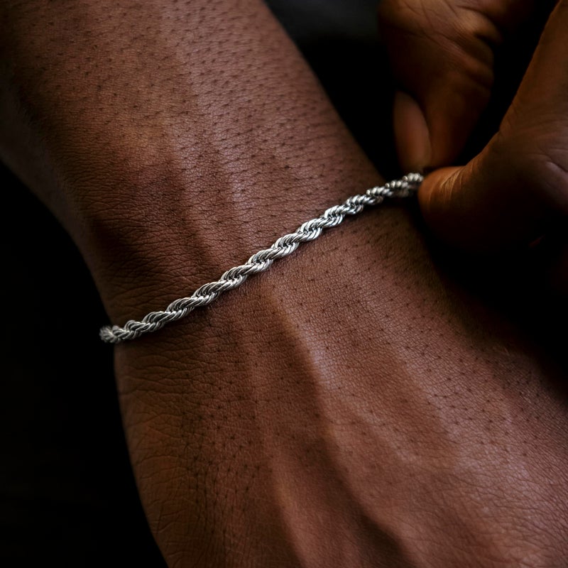 GLD Shop Rope Bracelet - 2MM/4MM/6MM Sizes - 6/7/8/9 Inch Lengths - Gold/White Gold - Unisex (7, 4MM Rope White Gold) - Image 3