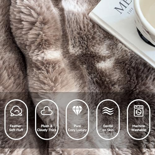Fruaros Luxury 1000GSM Faux Rabbit Fur Throw Blanket, Tie-Dye Brown, Ultra Soft Plush 3D Bubble Design, Reversible Mink Brown Blanket for Couch, Sofa, Bed & Living Room, 50"x60", Gift for Women & Family - Image 3