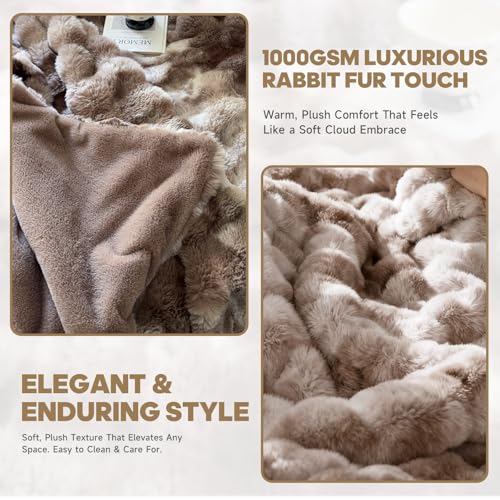 Fruaros Luxury 1000GSM Faux Rabbit Fur Throw Blanket, Tie-Dye Brown, Ultra Soft Plush 3D Bubble Design, Reversible Mink Brown Blanket for Couch, Sofa, Bed & Living Room, 50"x60", Gift for Women & Family - Image 2