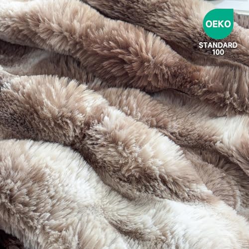 Fruaros Luxury 1000GSM Faux Rabbit Fur Throw Blanket, Tie-Dye Brown, Ultra Soft Plush 3D Bubble Design, Reversible Mink Brown Blanket for Couch, Sofa, Bed & Living Room, 50"x60", Gift for Women & Family - Image 4