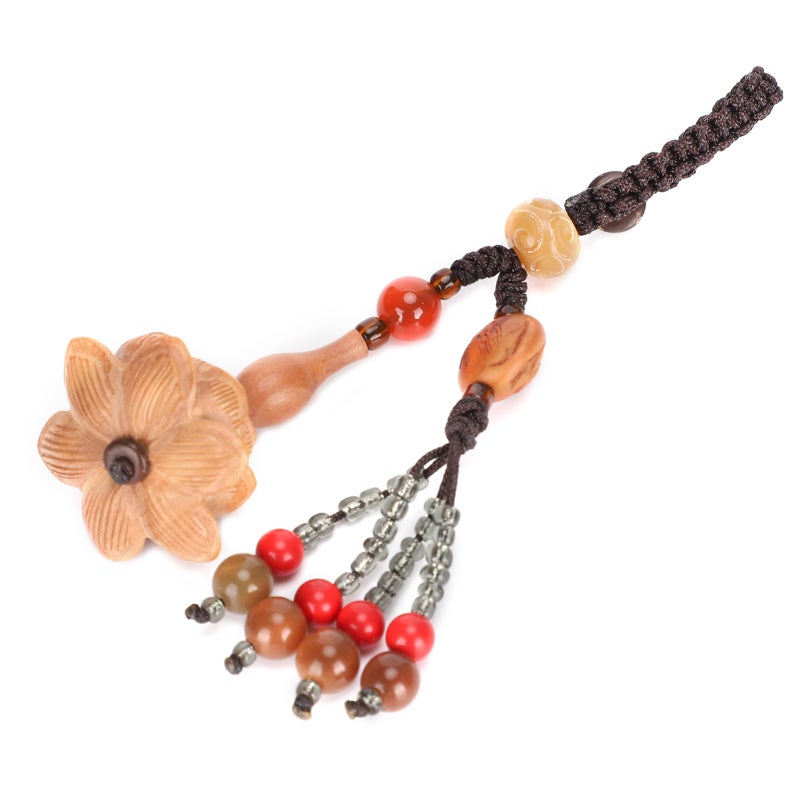 Handwoven Lotus Keychain Real Peach Wood Refined Carvings - Wooden Bag Charm Lucky Pendant for Home Decor - Image 5