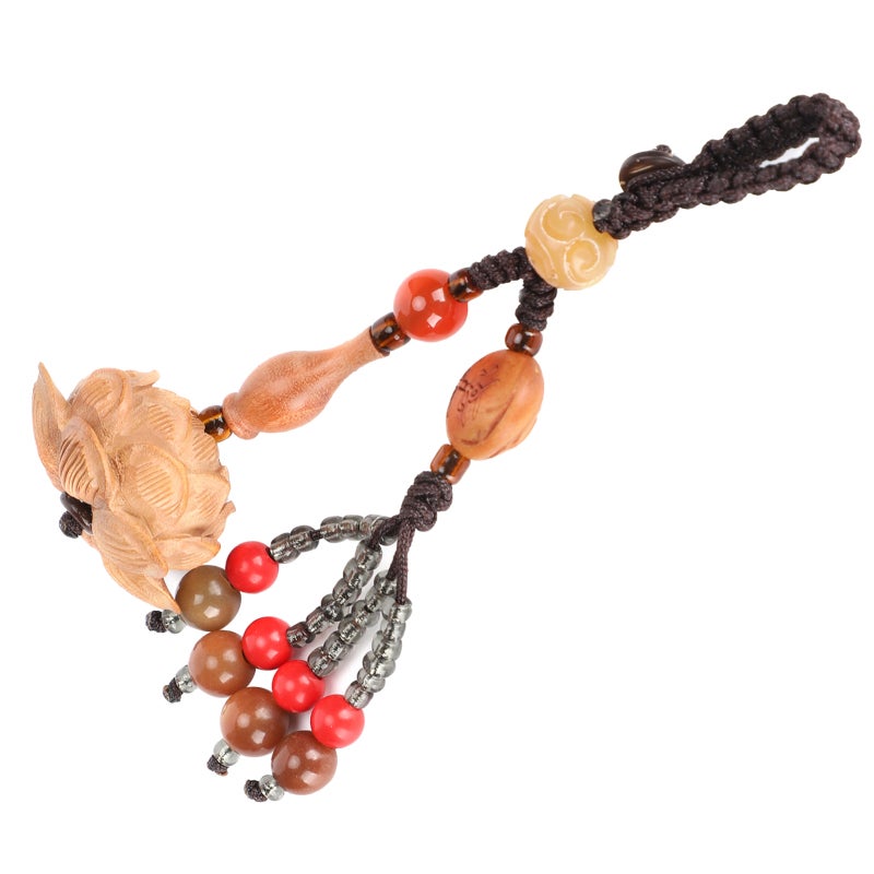 Handwoven Lotus Keychain Real Peach Wood Refined Carvings - Wooden Bag Charm Lucky Pendant for Home Decor - Image 3