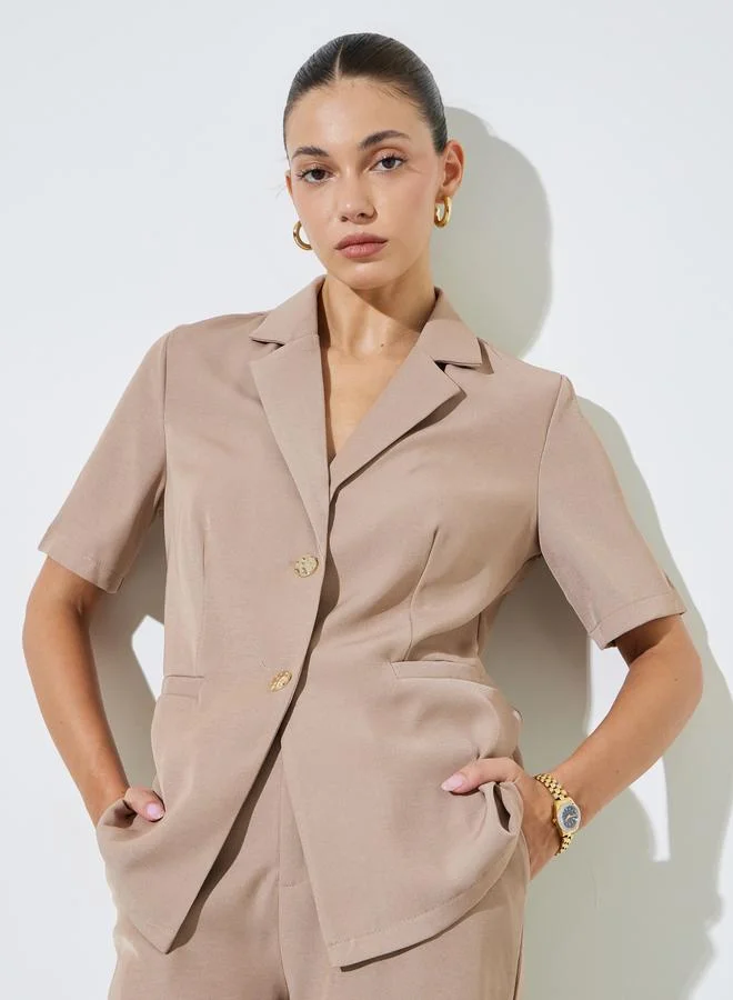 ستايلي Beige Notch Lapel Blazer Top