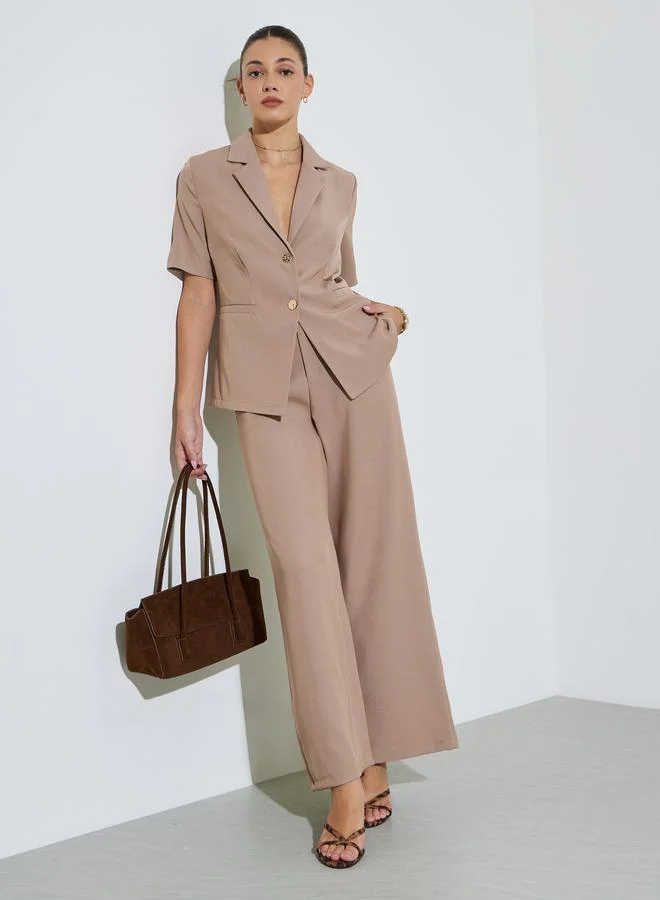 ستايلي Beige Notch Lapel Blazer Top