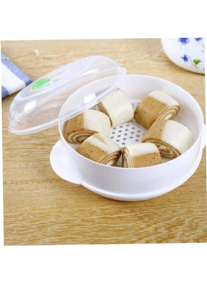 silvercnc 1pc Microwave Steamer Round Plastic Microwave Rice Vegetable Steamer Heatresistant Vegetable Rice Cooking Pot Singlelayer Oven Steamer  - Image 4