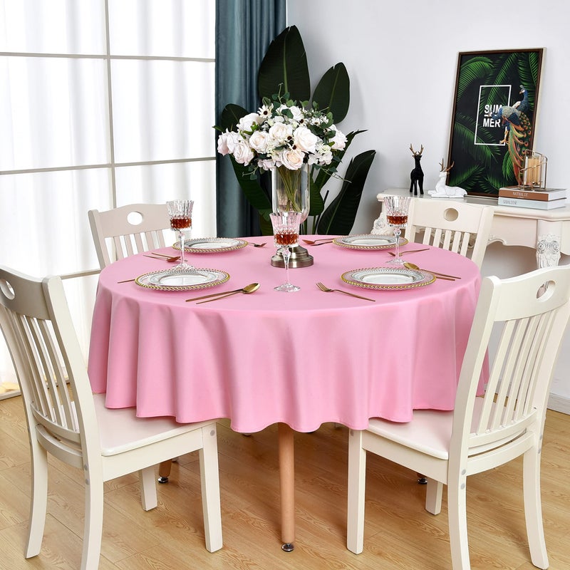 KAIPHO Pink Round Tablecloth Waterproof Stain Resistant Wrinkle Free Table Cloth 210GSM Polyester Washable Wipeable Table Cover for Party, Banquet, Wedding, Indoor and Outdoor use (48 inch, Circle) - Image 1