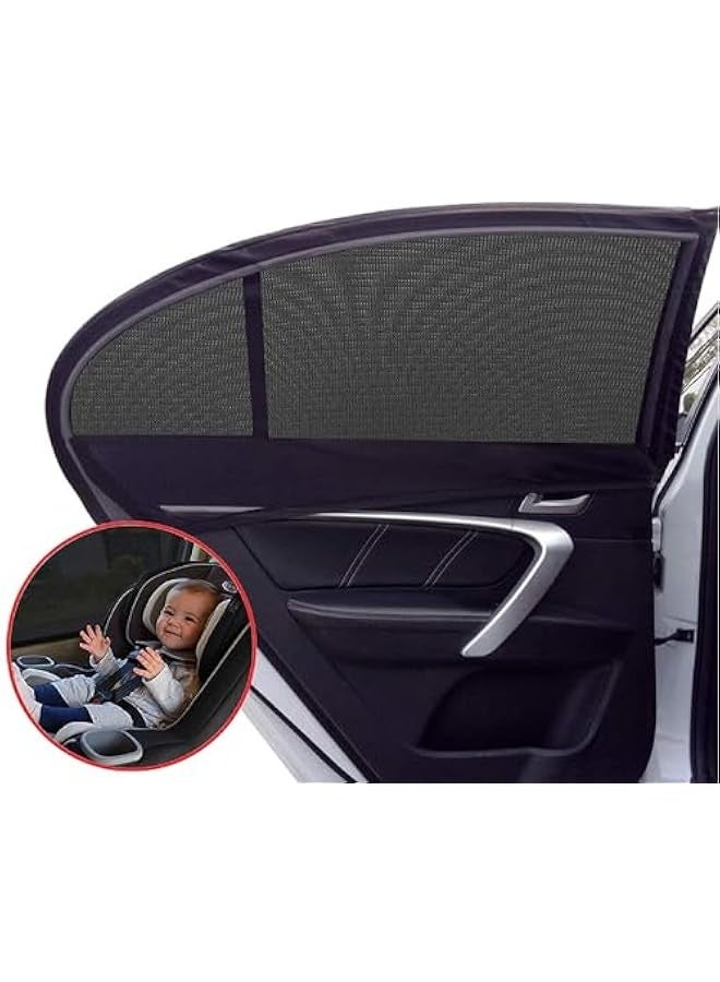 2Pcs Car Window Shade For Baby Universal Fit Adjustable Shade Breathable Mesh Car Curtains Window Net Car Rear Door Outdoor Camping Netting XL, Black, Carsun06 - Image 1