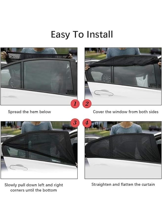 2Pcs Car Window Shade For Baby Universal Fit Adjustable Shade Breathable Mesh Car Curtains Window Net Car Rear Door Outdoor Camping Netting XL, Black, Carsun06 - Image 4