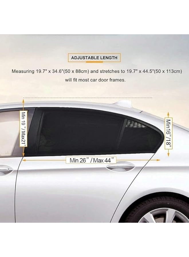 2Pcs Car Window Shade For Baby Universal Fit Adjustable Shade Breathable Mesh Car Curtains Window Net Car Rear Door Outdoor Camping Netting XL, Black, Carsun06 - Image 3