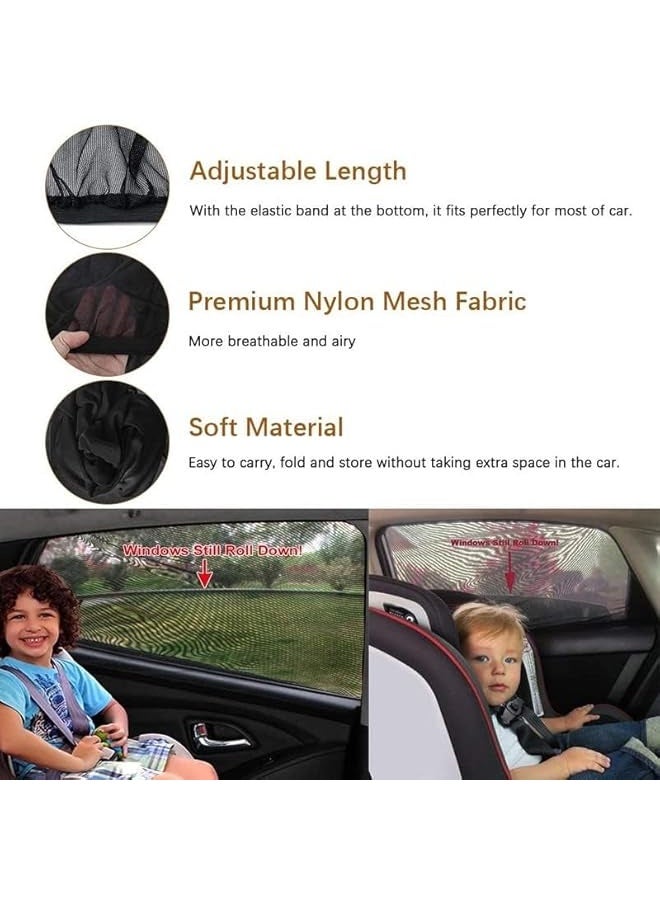 2Pcs Car Window Shade For Baby Universal Fit Adjustable Shade Breathable Mesh Car Curtains Window Net Car Rear Door Outdoor Camping Netting XL, Black, Carsun06 - Image 5
