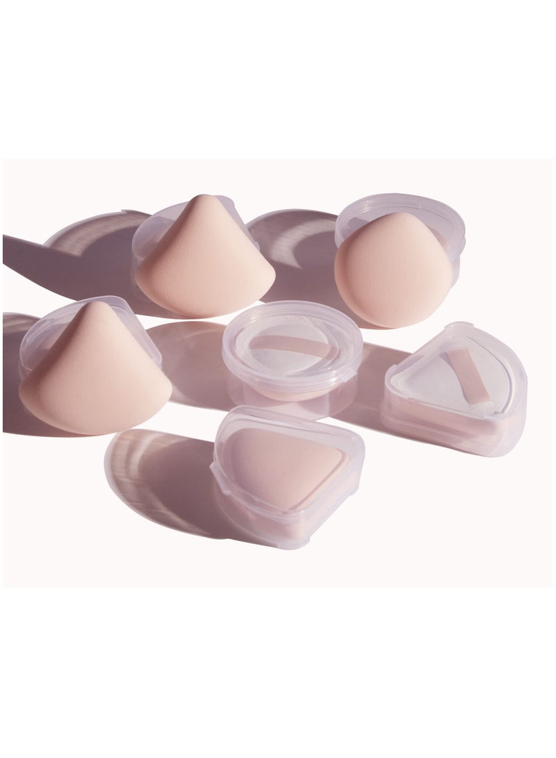 NIBEMINENT Makeup Sponge Set, Beauty Blender with Case, Triangular and Round Cushion for Liquid Blending Foundation, Powder, Cream, Concealer, Perfect Application (6 PCS)  - Image 1