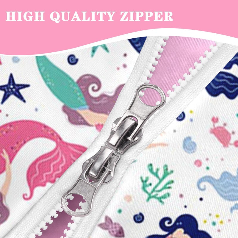 Nesker Zipper Bedding Twin Colorful Mermaid Princess Zip Up Bedding Set for Girls and Kids, Cartoon Sea Animals 3 Pcs Comforter Bed in a Bag with Fitted Sheet and 2 Pcs Pillowcases - Image 3
