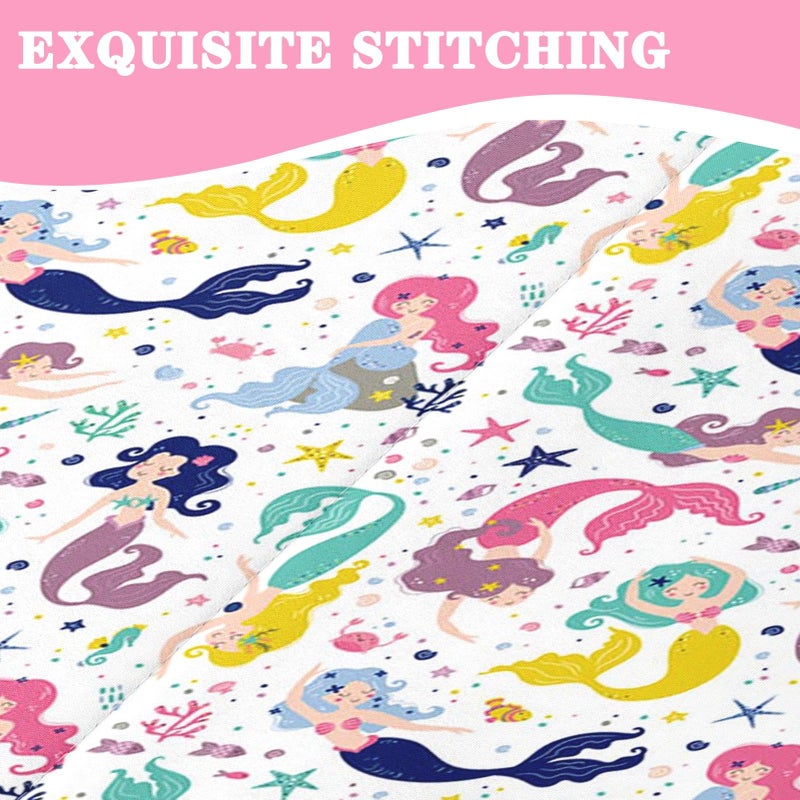 Nesker Zipper Bedding Twin Colorful Mermaid Princess Zip Up Bedding Set for Girls and Kids, Cartoon Sea Animals 3 Pcs Comforter Bed in a Bag with Fitted Sheet and 2 Pcs Pillowcases - Image 5