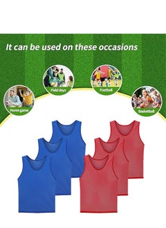 Re 6Pcs Adversarial Football Training Vest Team Team Building Expansion Clothes Scrimmage Training Vest Kids Youth Adult Soccer Practice Jersey Athletic For 5-18 Years Old(Blue/Red）  - Image 3