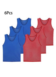 Re 6Pcs Adversarial Football Training Vest Team Team Building Expansion Clothes Scrimmage Training Vest Kids Youth Adult Soccer Practice Jersey Athletic For 5-18 Years Old(Blue/Red）  - Image 1