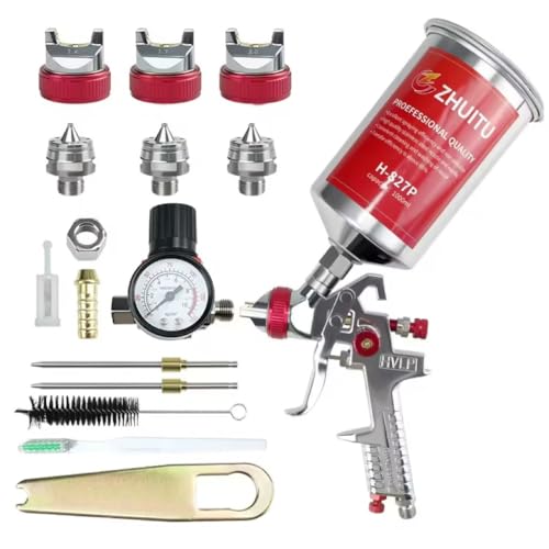 ZHUITU HVLP Air Spray Gun with 14172mm Nozzles Air Compressor Regulator Paint Gun Kit 1000cc Capacity Cup Air Spray Paint Gun for Car Primer PaintingFurniture SprayingWall PaintingBase Coatings - Image 1