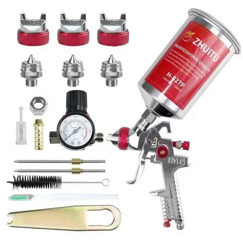 ZHUITU HVLP Air Spray Gun with 14172mm Nozzles Air Compressor Regulator Paint Gun Kit 1000cc Capacity Cup Air Spray Paint Gun for Car Primer PaintingFurniture SprayingWall PaintingBase Coatings - Image 2