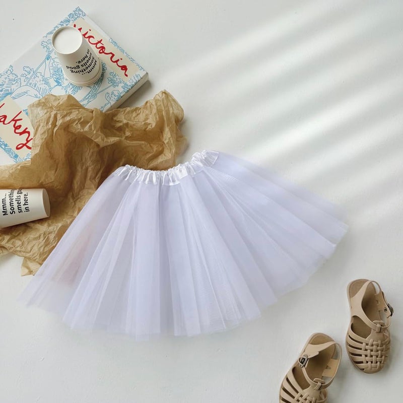 BGFKS Girls 3 Layered Tulle Tutu Skirt with Lining,Princess Ballet Dance Dress for Girls. White - Image 2