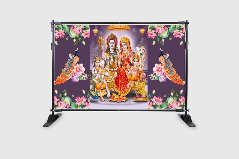 Backdropon Lord Shiv Parivar Design Backdrop Cloth for Pooja Decoration Traditional/Background Curtain for Festival Fabric Size 5Feet Height and 8Feet Width(5 * 8) - Image 2