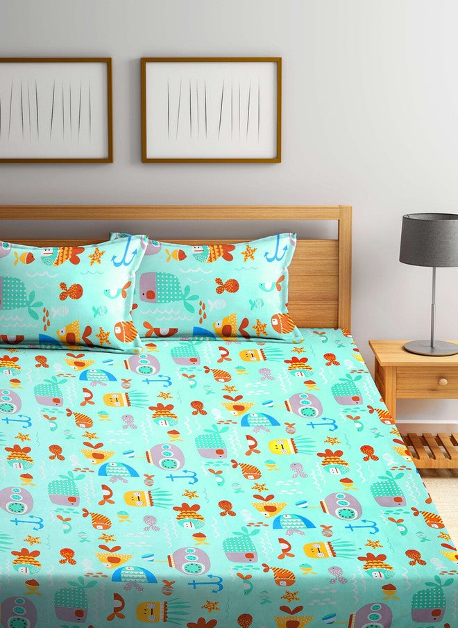 Arrabi Jaipuri Multicoloured Conversational Polycotton 300 TC King Fine Bedsheet with 2 Pillow Covers - Image 2