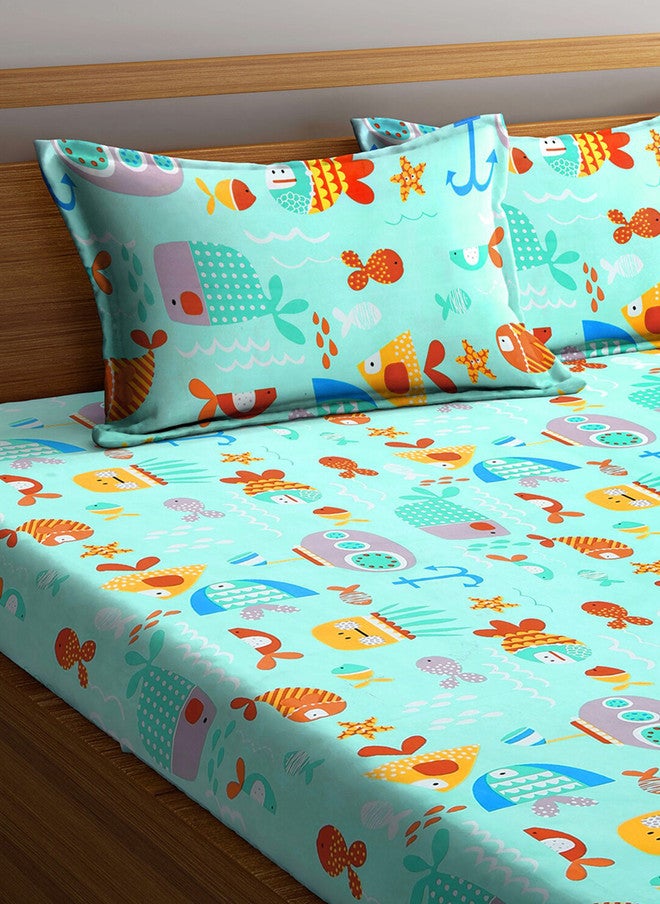 Arrabi Jaipuri Multicoloured Conversational Polycotton 300 TC King Fine Bedsheet with 2 Pillow Covers - Image 3