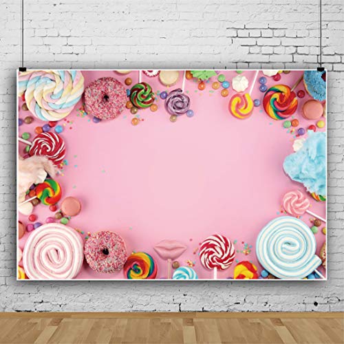 Dorcev Candy Kids Birthday Party Baby Shower Background Pink Wall Lollipop Candy Doughnut Cake Table Banner Photo Studio Props - Image 3