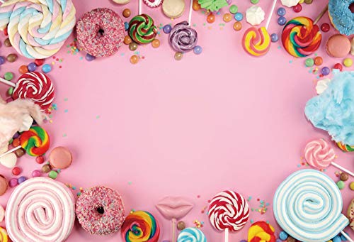 Dorcev Candy Kids Birthday Party Baby Shower Background Pink Wall Lollipop Candy Doughnut Cake Table Banner Photo Studio Props - Image 4