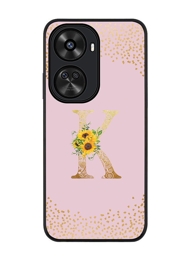 Stylizedd Rugged Black edge case for Huawei nova 12 SE / Huawei nova 11 SE 4G,Slim fit Cover Custom Monogram Initial Letter Floral Pattern Alphabet - K (Pink) - Image 1