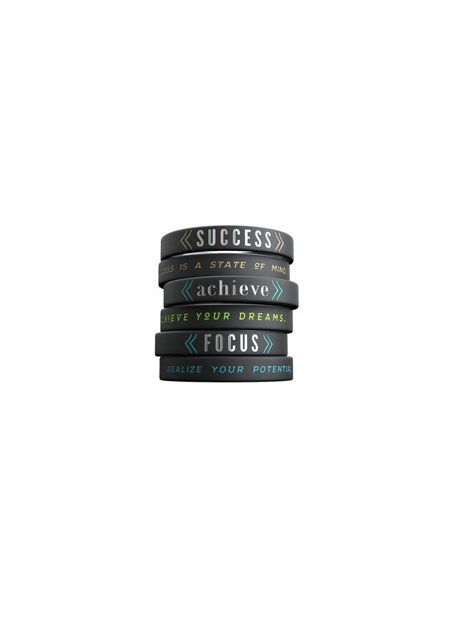 Inkstone 6-pack - Success, Achieve, Focus - Motivational Silicone Wristbands with Inspirational Messages - Adult Unisex Size for Men Women Teens - Image 1