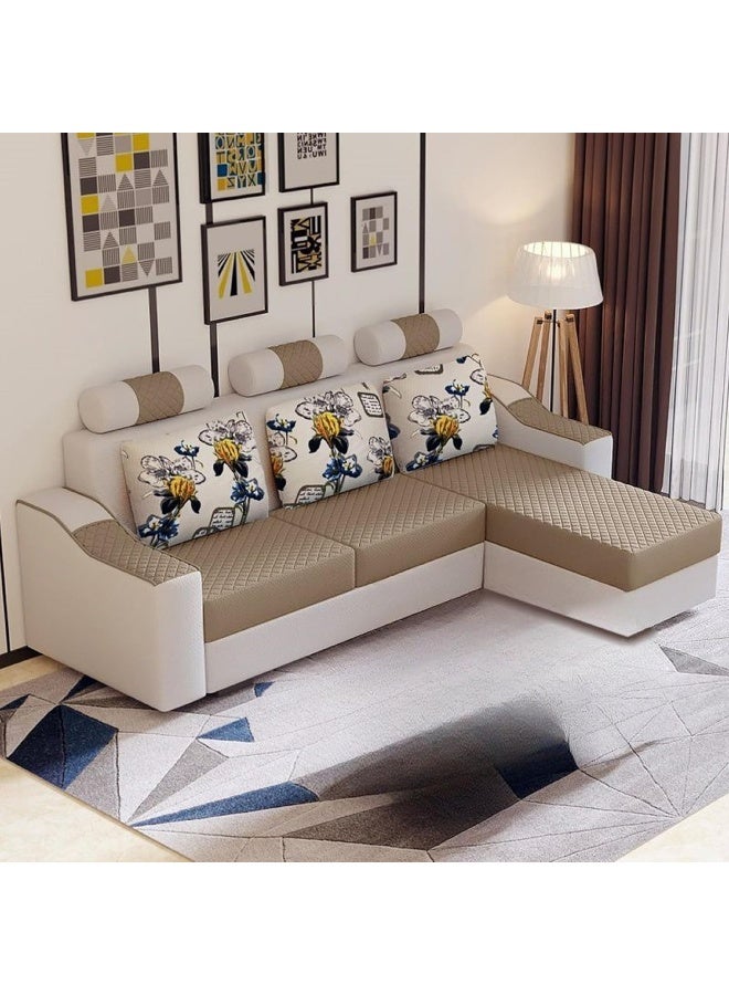 Generic Cozy L-Shaped Corner Sectional Sofa with Sleek Sloped Arms and Modern Design (Beige/Light Brown, LEFT BED)  - Image 1