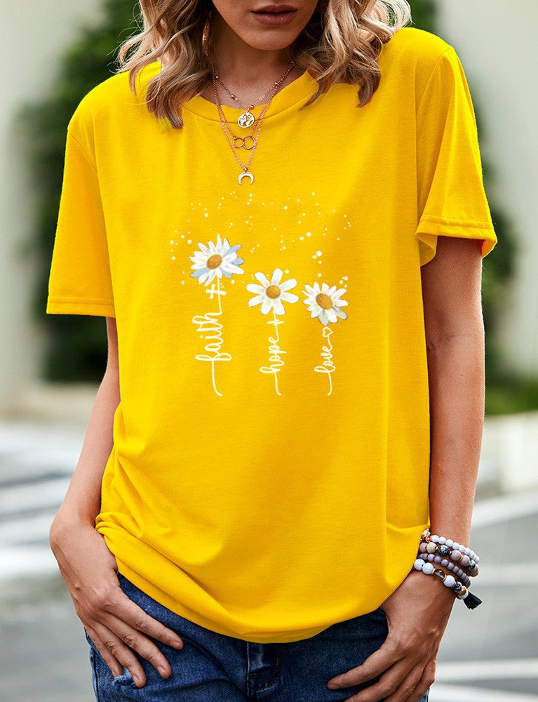 Wish Independent Station Daisy Fun Pattern Printed Short Sleeve T-Shirt Women - Image 1