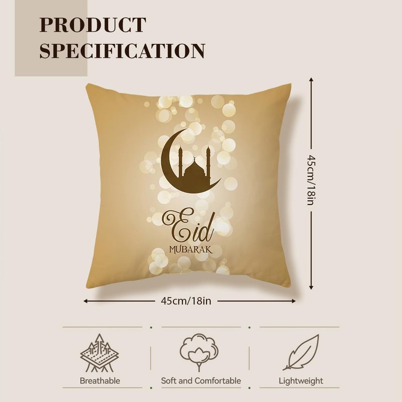 Proxima Direct 45x45 cm Eid Mubarak Sofa Cushion, 4 Pack Pillows Covers Set Ramadan Kareem Decorations for Bed Couch Car Chair - Image 2