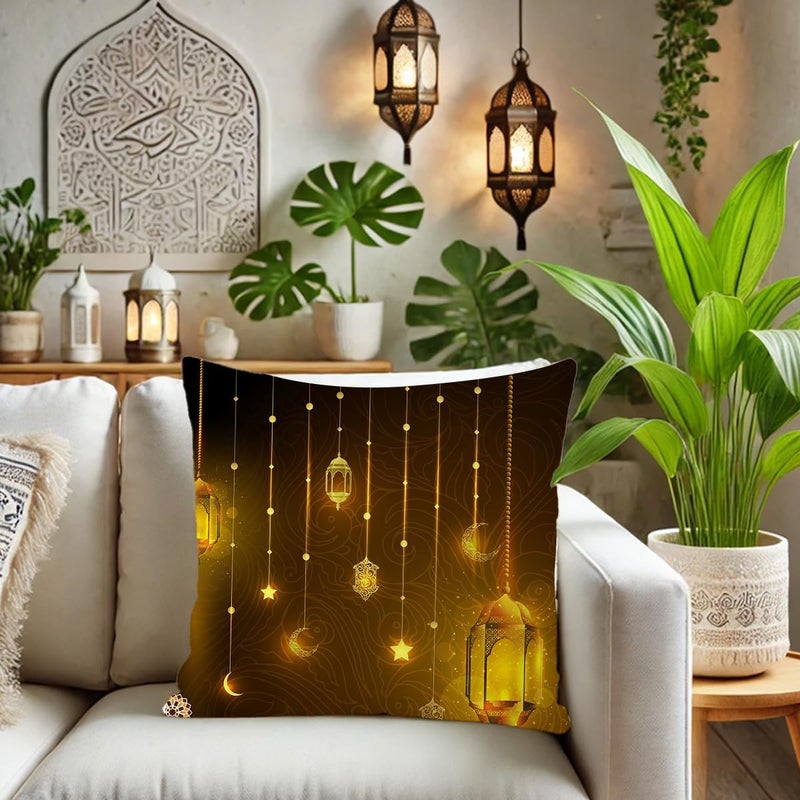 Proxima Direct 45x45 cm Eid Mubarak Sofa Cushion, 4 Pack Pillows Covers Set Ramadan Kareem Decorations for Bed Couch Car Chair - Image 5