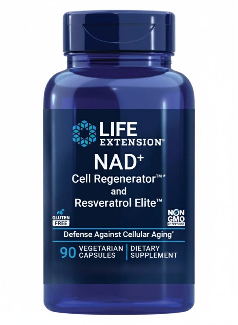Life Extension NAD+ Cell Regenerator and Resveratrol Elite, nicotinamide riboside, Trans-resveratrol, quercetin, Fisetin, Heart Health, Healthy Aging, Vegetarian, Non-GMO, Gluten Free, 90 Capsules - Image 1