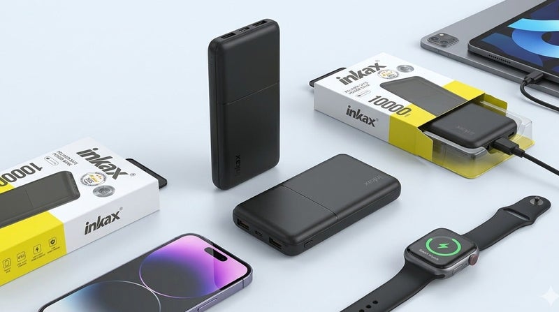 إنكاكس بنك الطاقة المحمول Inkax PB-28، سعة عالية 10000 مللي أمبير، مخرج USB مزدوج، حماية بشريحة ذكية - Image 3