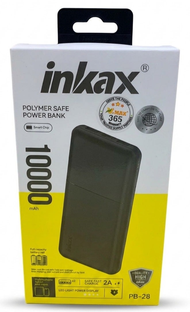 إنكاكس بنك الطاقة المحمول Inkax PB-28، سعة عالية 10000 مللي أمبير، مخرج USB مزدوج، حماية بشريحة ذكية - Image 1