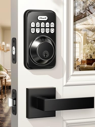 Zowill Keyless Entry Door Lock with 2 Lever Handles, Zowill Electronic Keypad Deadbolt, Auto-Locking, Anti-Peeping Password, Digital Code Door Lock, Front Door Handle Sets, Matte Black - Image 1