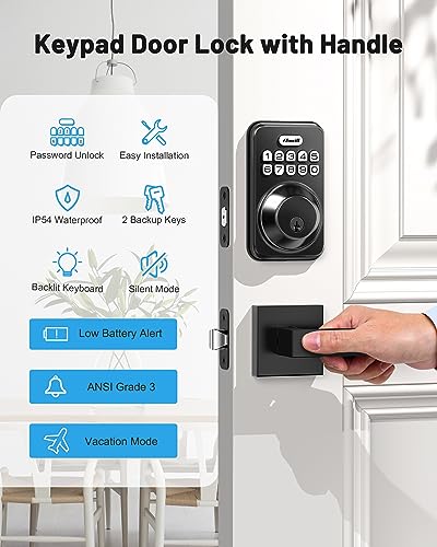 Zowill Keyless Entry Door Lock with 2 Lever Handles, Zowill Electronic Keypad Deadbolt, Auto-Locking, Anti-Peeping Password, Digital Code Door Lock, Front Door Handle Sets, Matte Black - Image 5